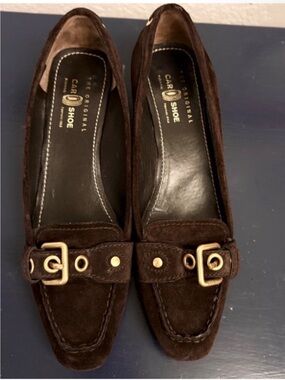 The Original Car Shoe Brown Suede Kitten Heel Buckle Loafers Sz 39